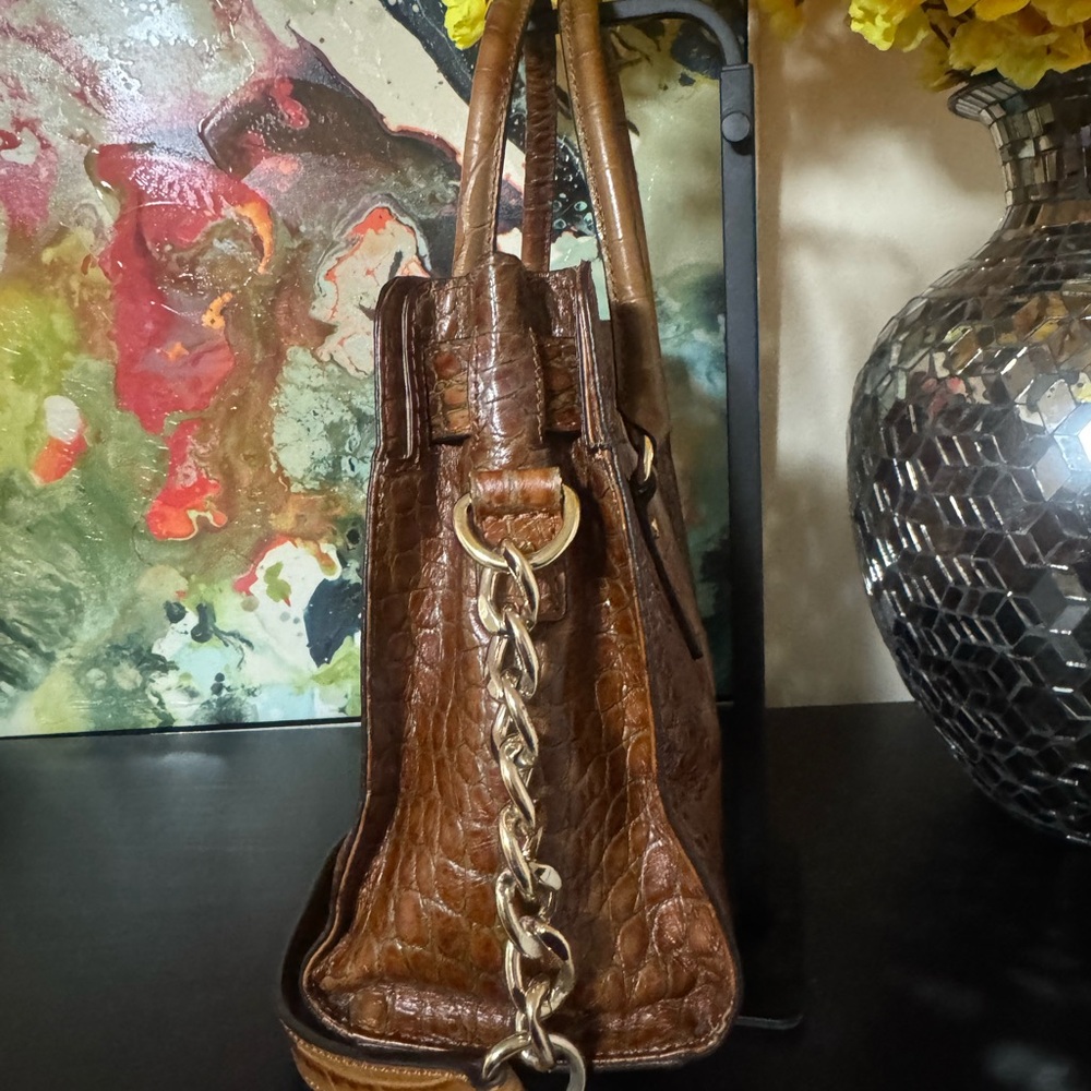 Michael Kors Brown Crocodile-Embossed Satchel - Picture 2 of 6